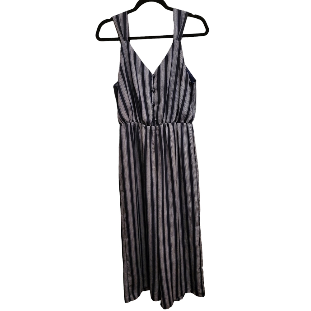 Navy Blue Striped Cropped Jumpsuit Size L